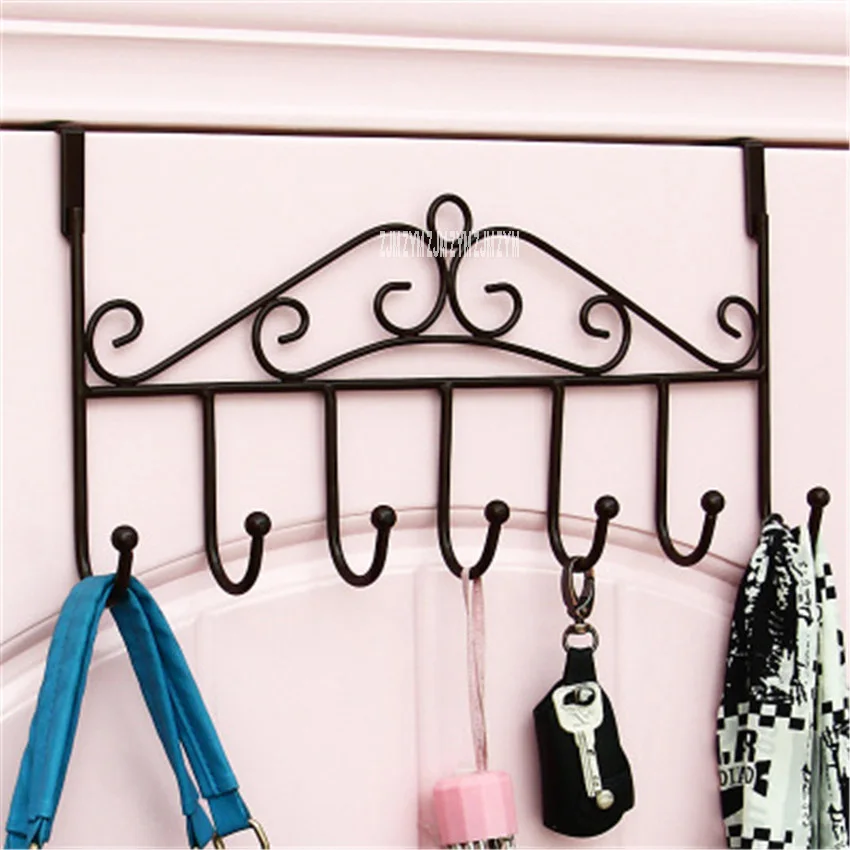7-hook black MG10001A/MG10002 7/5-Крючок для ванной комнаты, креативный дверной крючок для полотенец, железная дверная вешалка для спальни, не Пробивной, Не оставляющий следов дверной крючок - Цвет: 7-hook black