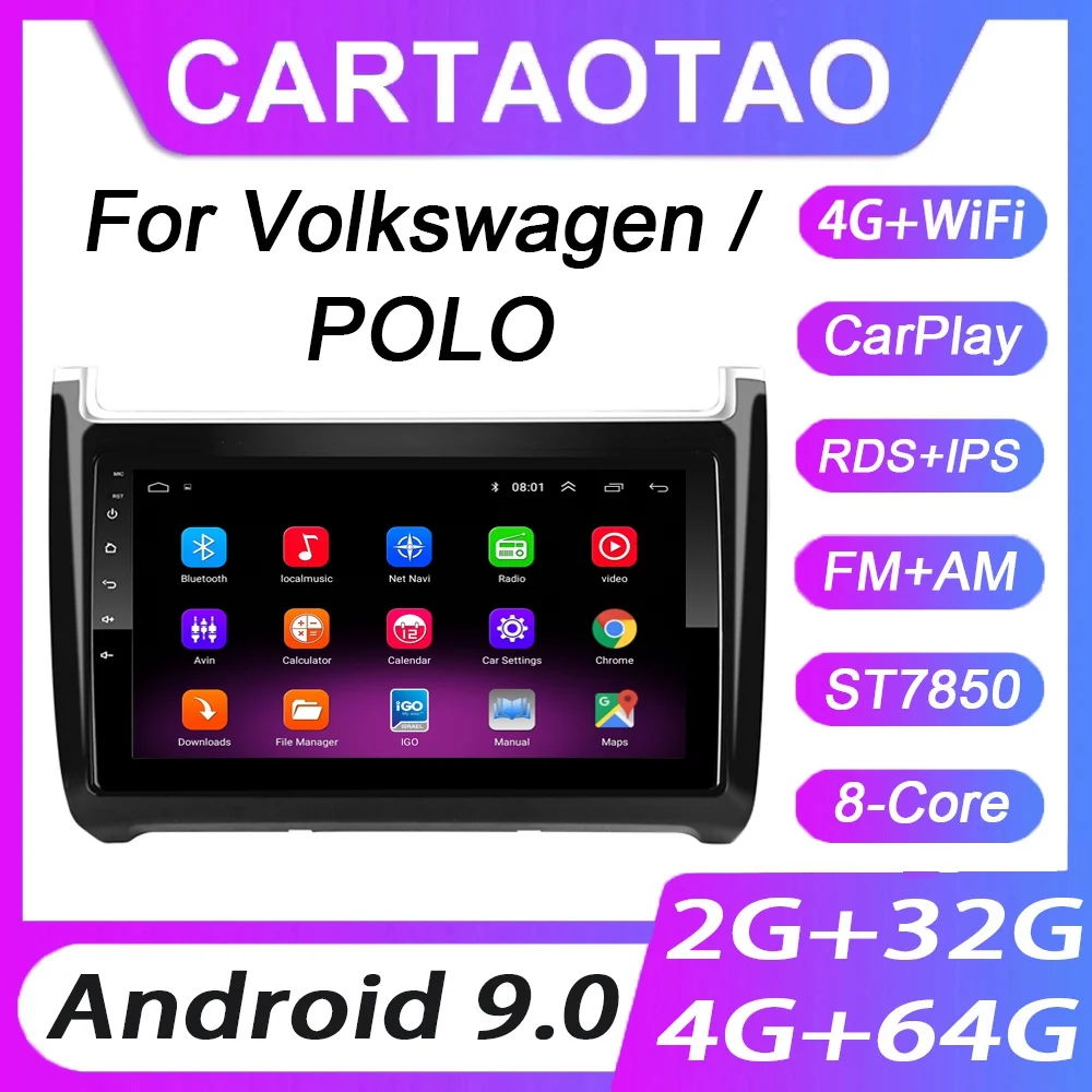 4G + 64G Android 9.0 Car DVD Player For Volkswagen POLO 2008-2018 Car Radio GPS Navigation WIFI RDS IPS Multimedia Player 2din