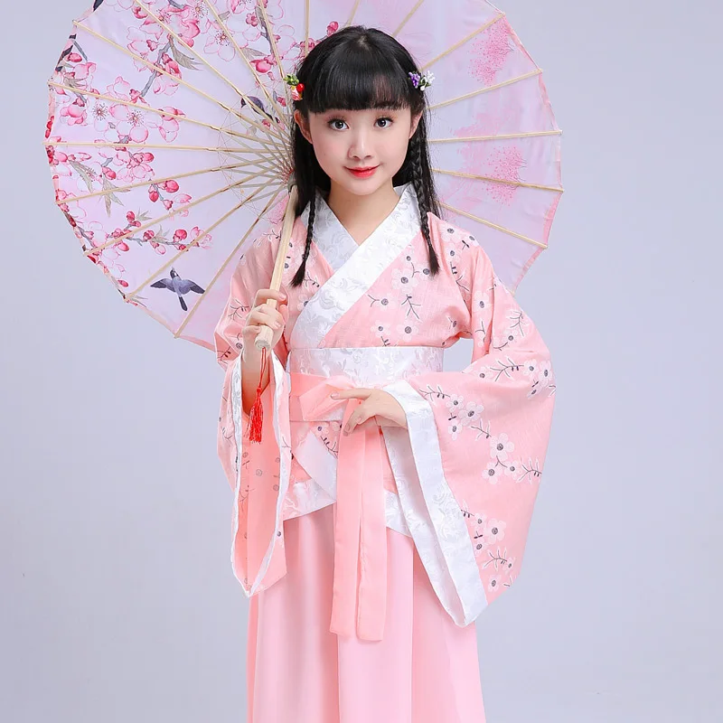 Girl Pink Set Детские традиционные китайский hanfu для девочек в стиле ретро, сказочные народные детские танцевальные костюмы одежда для сцены Восточный костюм Тан - Цвет: Girl Pink Set