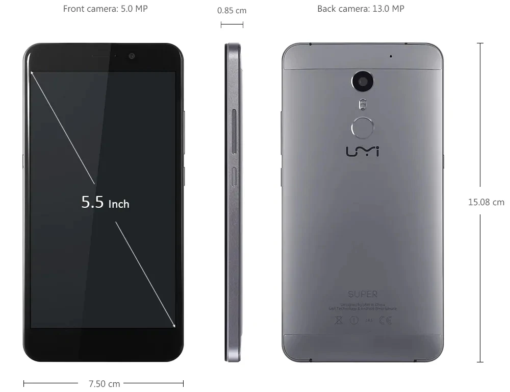 Смартфон UMI Super, 4 Гб ОЗУ, 32 Гб ПЗУ, Android 6,0, Восьмиядерный процессор MTK6755, 2,0 ГГц, 4000 мАч, отпечаток пальца, 13,0 МП, 5,5 дюйма, 4G LTE, мобильный телефон