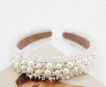 

Fashion Imitation Pearl Headbands Women Wedding Tiaras Brides Beaded Headband Queen Crown Hair Accessories Jewelry