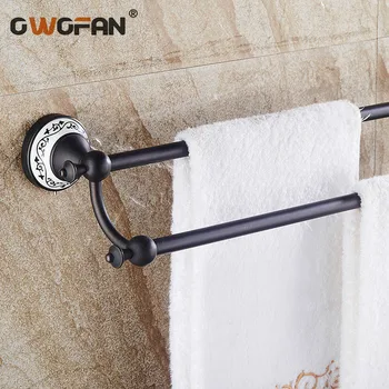 

Towel Bars Double Towel Hanger WC Toilet Towel Rail / Holder Classic Retro Black 60 Towel Stand Wall Bathroom Accessory SY-090R