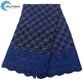 

Alisa 2019 Latest Royal Blue Design French Mesh Lace Fabrics 5 yards/pcs Embroidery Lace Fabrics with Stones For Party Dresses