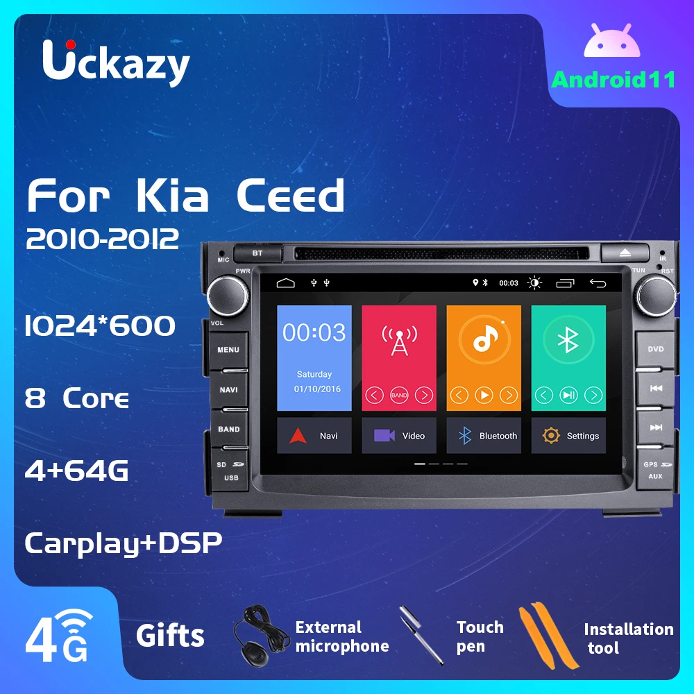Uckazy 2 Din Android 11 Car Multimedia Player For Kia Ceed 2010 2011 2012 Venga Audio Radio Stereo Head Unit GPS Glonass Navigation Carplay DSP 4GB