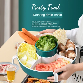 

Rotating hot pot assortment vegetable sink drain basket household double-layer multi-compartment fruit plate,vegetable basket