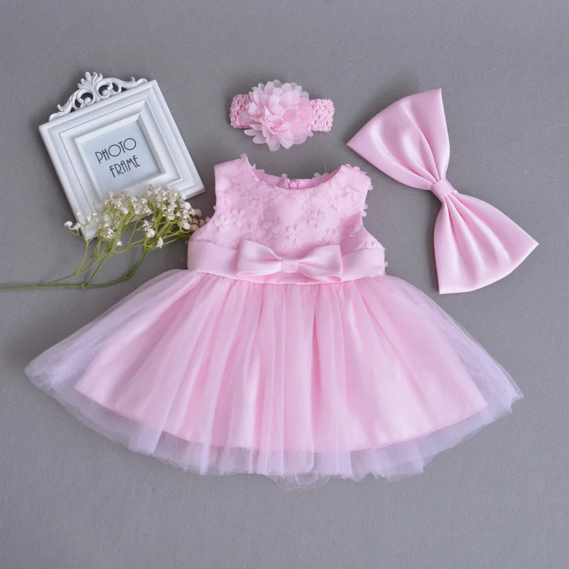 Baby Girls Dress Pink Lace Flower Clothes Wedding Party Gown Infant