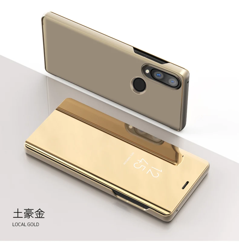 gold Зеркальный флип чехол для Huawei P20 P30 Lite Mate 20 Lite Pro, Y7 Y9 Роскошный смарт-чехол - Цвет: gold