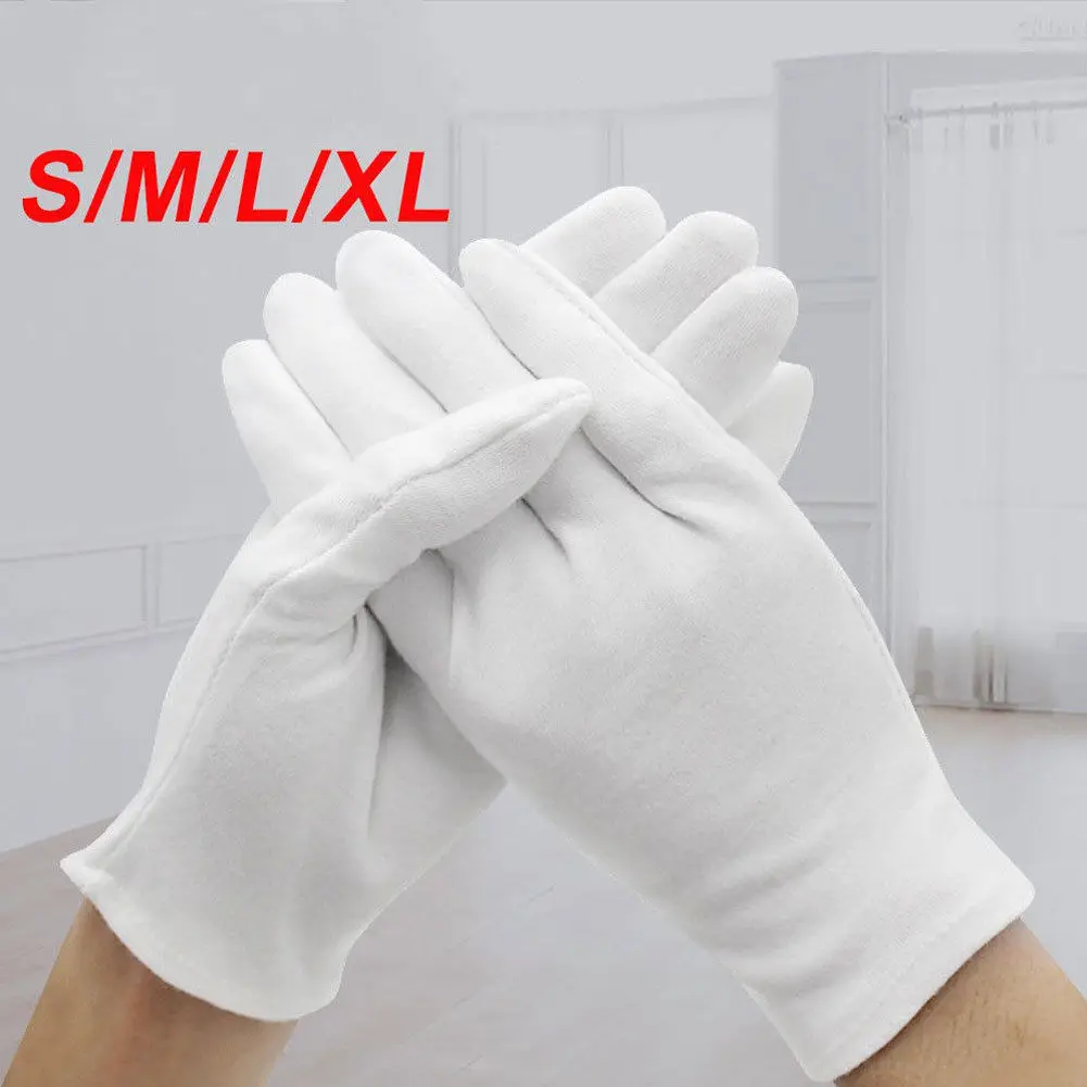 6 Pairs Long White Cotton Lint Free Inspection Gloves Jewelry Handling Work Hands Protector Soft