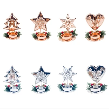 

8Pcs Christmas Candlestick Ornament Candle Romantic Candlelight Dinner Candle Holders Desktop Home Party Decor Snowflake Christm