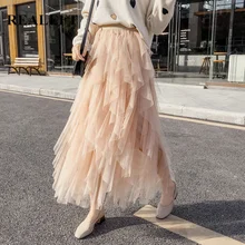 REALEFT Новое поступление весна женские элегантные сетчатые длинные плиссированные юбки высокая талия Harajuku Тюль бальное платье макси юбки для женщин