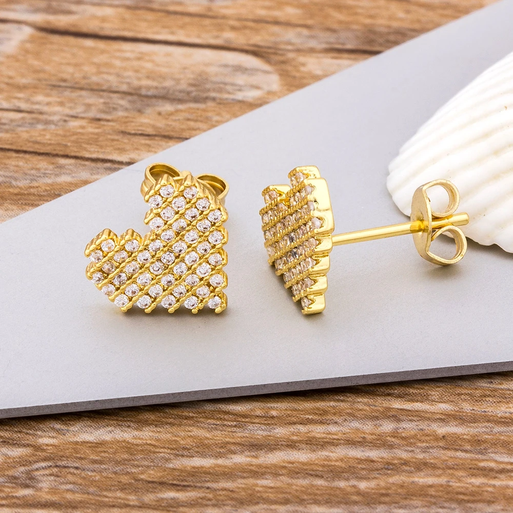 Hot Sale Trendy Copper Zirconia Heart Earrings Gold Stud CZ Crystal Jewelry for Women Love Wedding Party Birthday Romantic Gift - Image 4