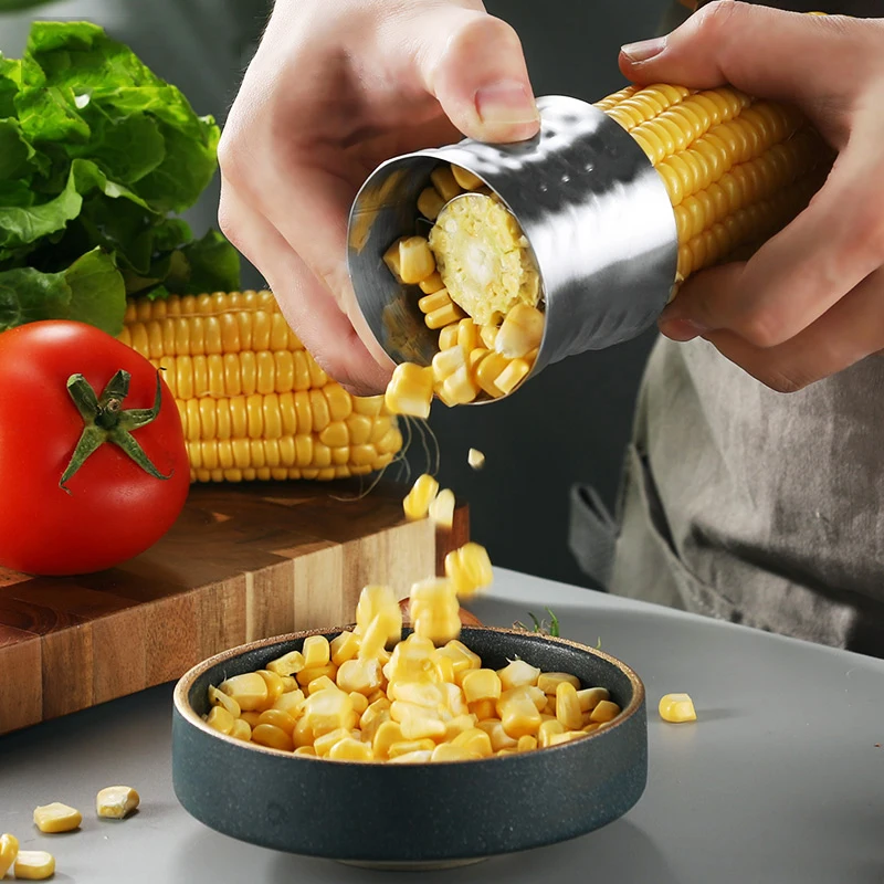 Easy Corn Stripper Kitchen Gadgets Stainless Steel Corn Cob Cutter Remover Round Corn Kerneler Peeler Cooking Tools Accessories