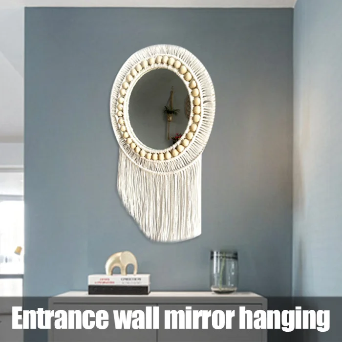 Newly Hanging Wall Mirror Braided Tassel Mirror Decoration Handmade Home Living Room Braided Mirror