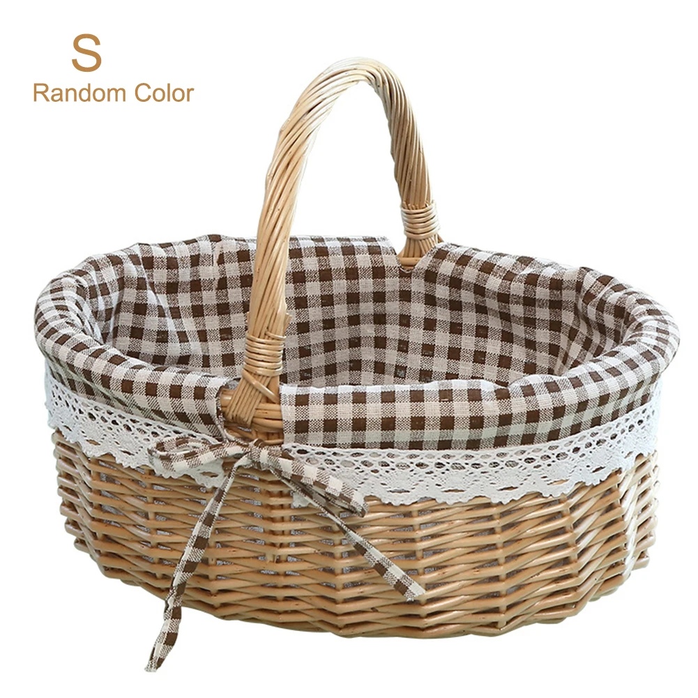 

Wicker Rattan Storage Basket DIY Home Desktop Finishing Picnic Fruit Basket Garbage Storage Box Flower Jewelry Makeup Manager