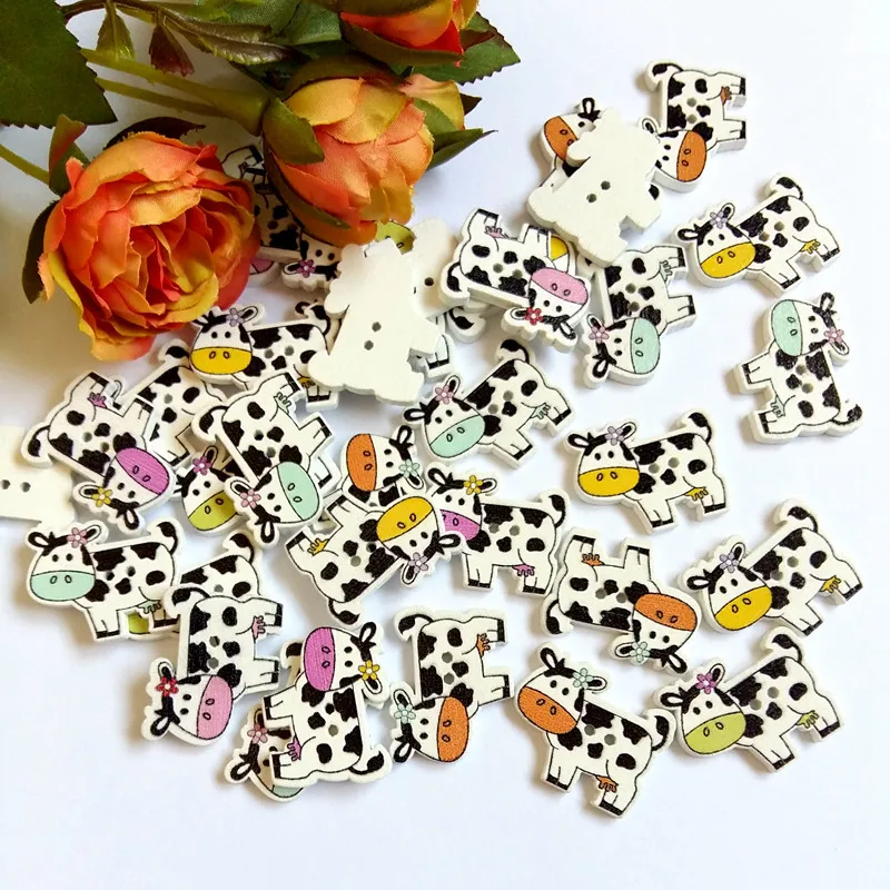 50 шт./упак. новинка оптовая продажа коровы с деревянными пуговицами для DIY Швейные