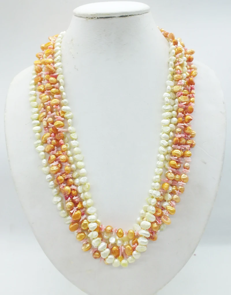 6 rows Natural Baroque pearls, coral necklace. Very popular ladies necklace 60CM