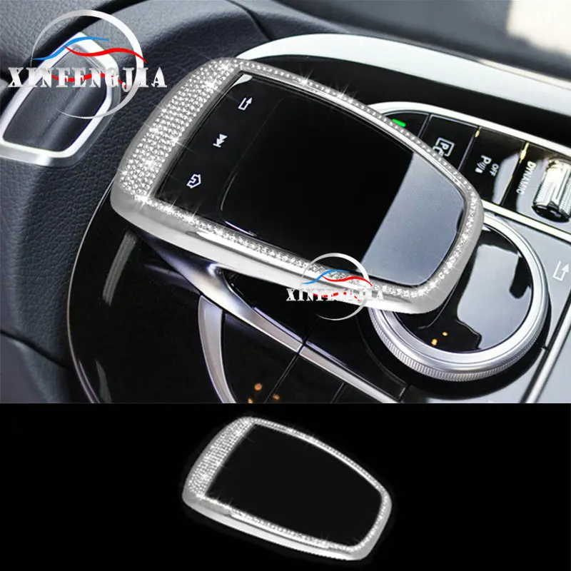 Для Mercedes-Benz C E класса GLC W213 X253 W205 15-19 золотистый Серебристый с кристаллами стиль мышь управление рамка Крышка отделка - Название цвета: Серебристый