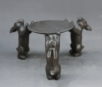 

Chinese Folk Bronze Zodiac Year Animal Rabbit Statue Candle Stick Candlestick