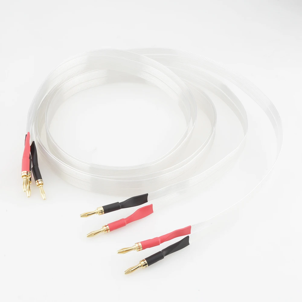 New Hi-end ribbon audio speaker cable OCC silver plated Hi-end Loudspeaker Cable with gold plated banana plug