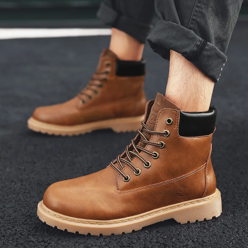 L-0591 brown Мужская обувь с высоким берцем из искусственной кожи; военные тактические ботинки; походная Армейская Обувь для пустыни; ботильоны; цвет серый, черный - Цвет: L-0591 brown