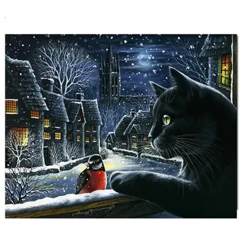 

5D DIY round square Diamond Embroidery sale Black cat full Diamond Painting Cross Stitch sparrow Home Decor arts Snow scene