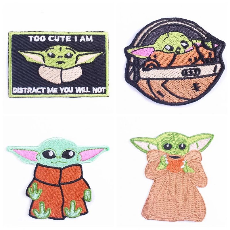 

Iron Patches DIY Baby Yoda Patches Stripe Badges Embroidery For Clothing Applique Star Wars Stickers On Garment Jacket Clothes