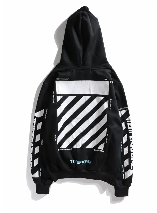Косая полоска 19ss Off-White OW температурная Мужская Женская Осенняя зимняя Модная хлопковая Повседневная Свободная Толстовка с капюшоном