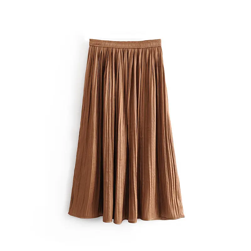 Новые европейские Женские однотонные блестящие плиссированные длинные юбки осенние женские шикарные повседневные юбки с эластичной талией vestidos mujer QUN460