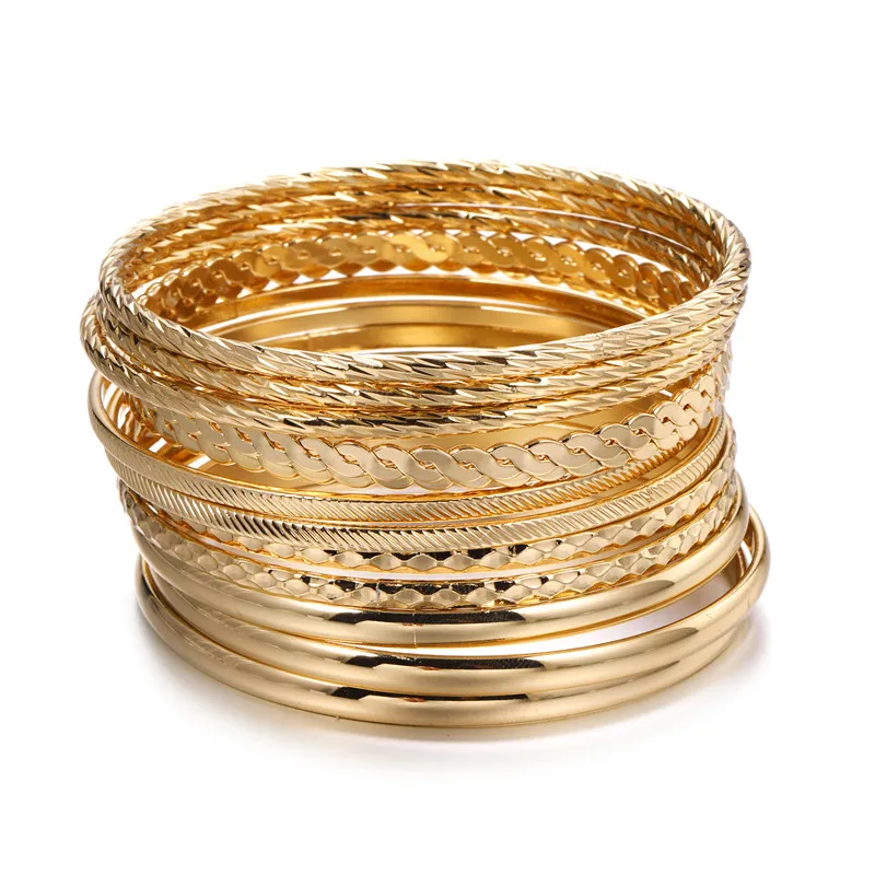 12pcs Punk Curb Cuban Chain Bracelets Set for Women
