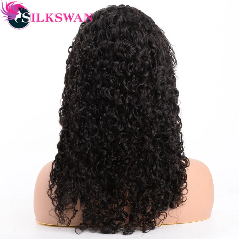 Silkswan волосы, волна воды, 13*4, парики на кружеве, натуральный цвет, с детскими волосами, предварительно выщипанные волосы, человеческие волосы remy, плотность волос 130