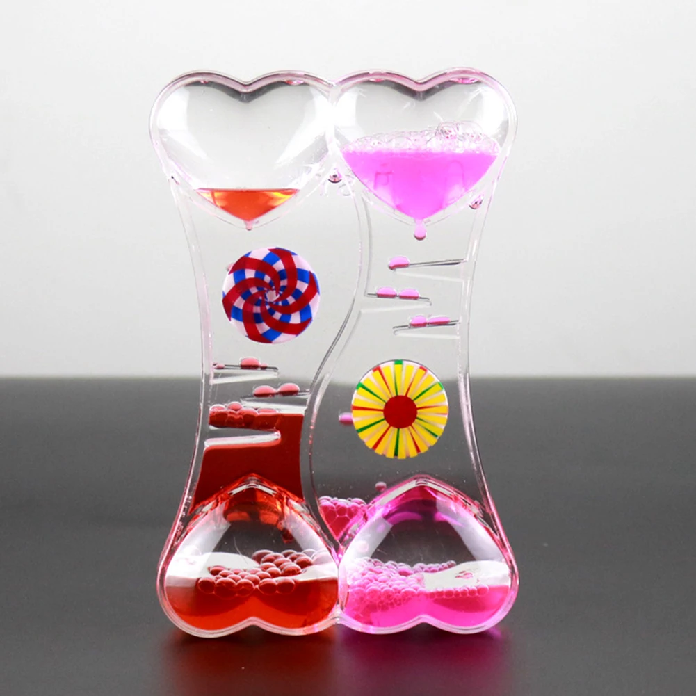 Double Heart Double Color Floating Liquid Oil Acrylic Hourglass Timer Home Decoration