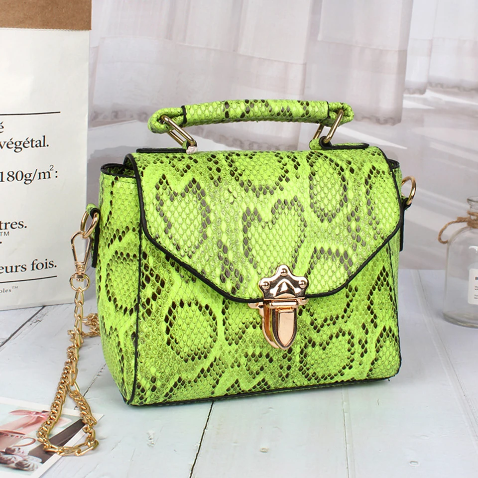 Crossbody Bags for Women Neon Green Snake Skin Messenger Bag PU Leather  Handbags Female Fashion Chain Brand Designer Flap Bags - AliExpress Luggage  & Bags