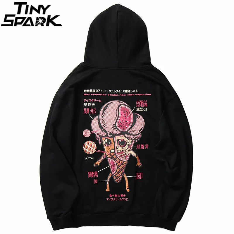 Hoodie Sweatshirt Anatomy Streetwear Pullover Skull Black Cotton Harajuku Ice-Cream Loose