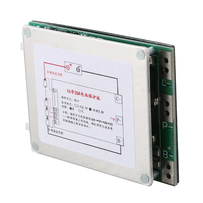 16S 48V 20A 18650 LiFePo4 плата защиты батареи BMS PCB с балансом для электровелосипеда EScooter