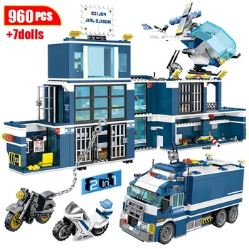 

960Pcs City Swat Mobile Prison Deformation Truck Car Diy Technic Building Blocks Police Station Bricks Educational Toys for Kids