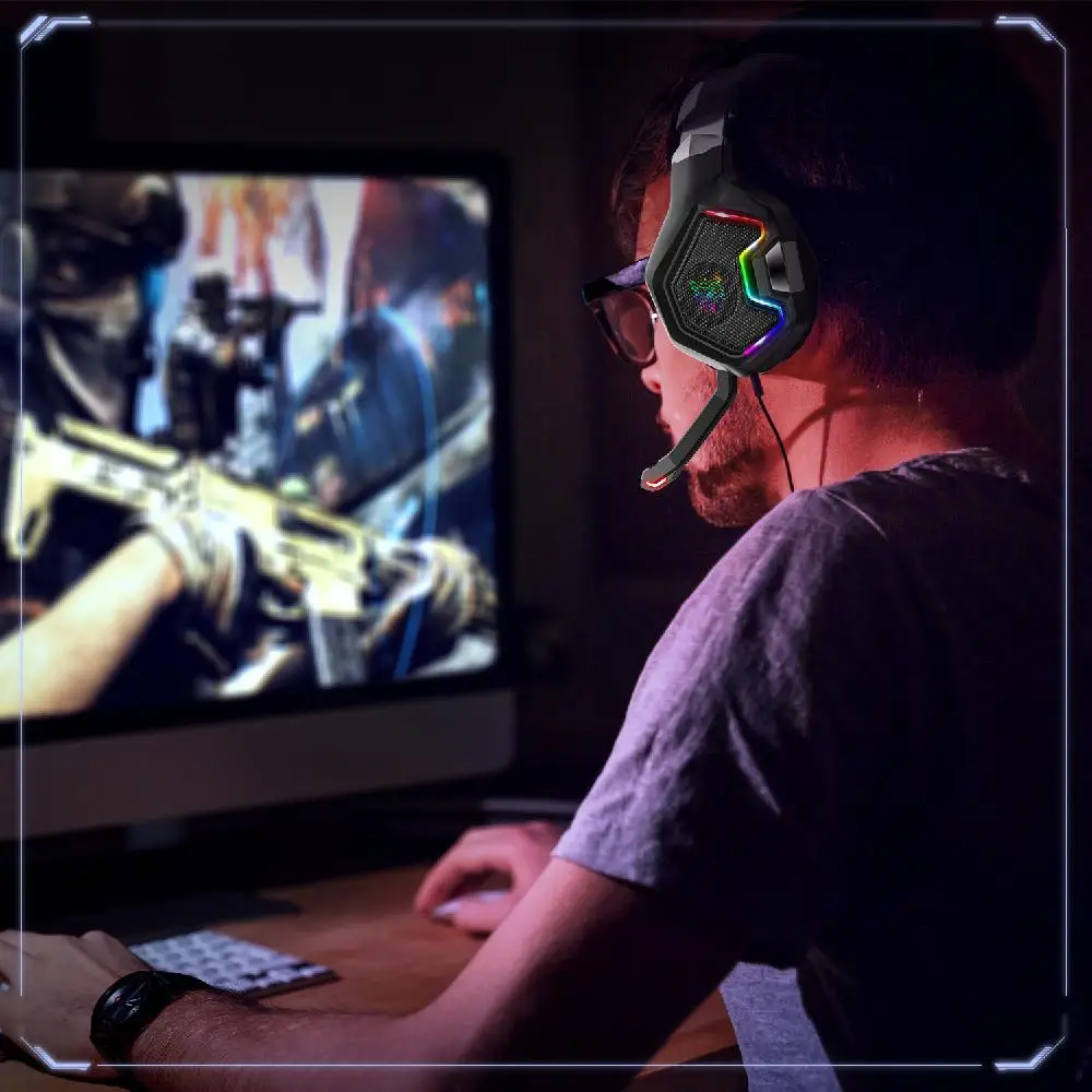 EastVita игровая гарнитура с регулируемым микрофоном RGB светодиодный светильник для PS4 Xbox PC с шумоподавлением Игровые наушники объемный звук
