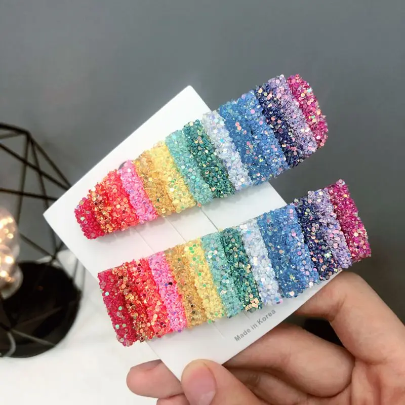 Женские, для девушек, Boho, радужные полоски, BB, заколка для волос, блестки, блестки, геометрические кнопки, заколки, праздничные, вечерние, с боковой челкой, стильные, для волос