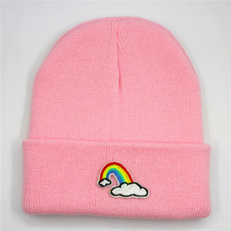 

2020 new style rainbow embroidery Thicken knitted hat winter warm hat Skullies cap beanie hat for kid boy and girl 281