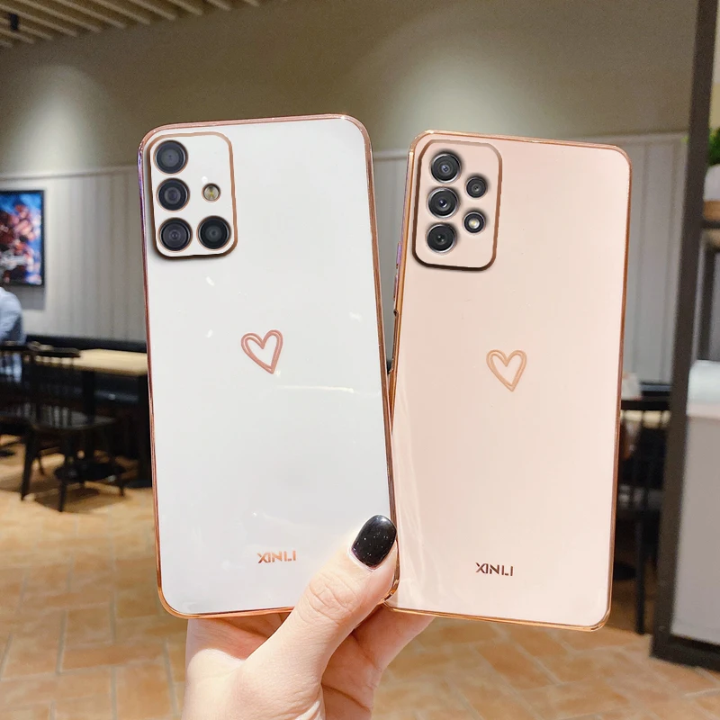 Square Love Heart Phone Case On For Samsung Galaxy A32 A 32 A52 A72 A 52 72 4G 5G A52S A53 A23 A33 A73 A12 Silicone Capas Cover kawaii phone case samsung