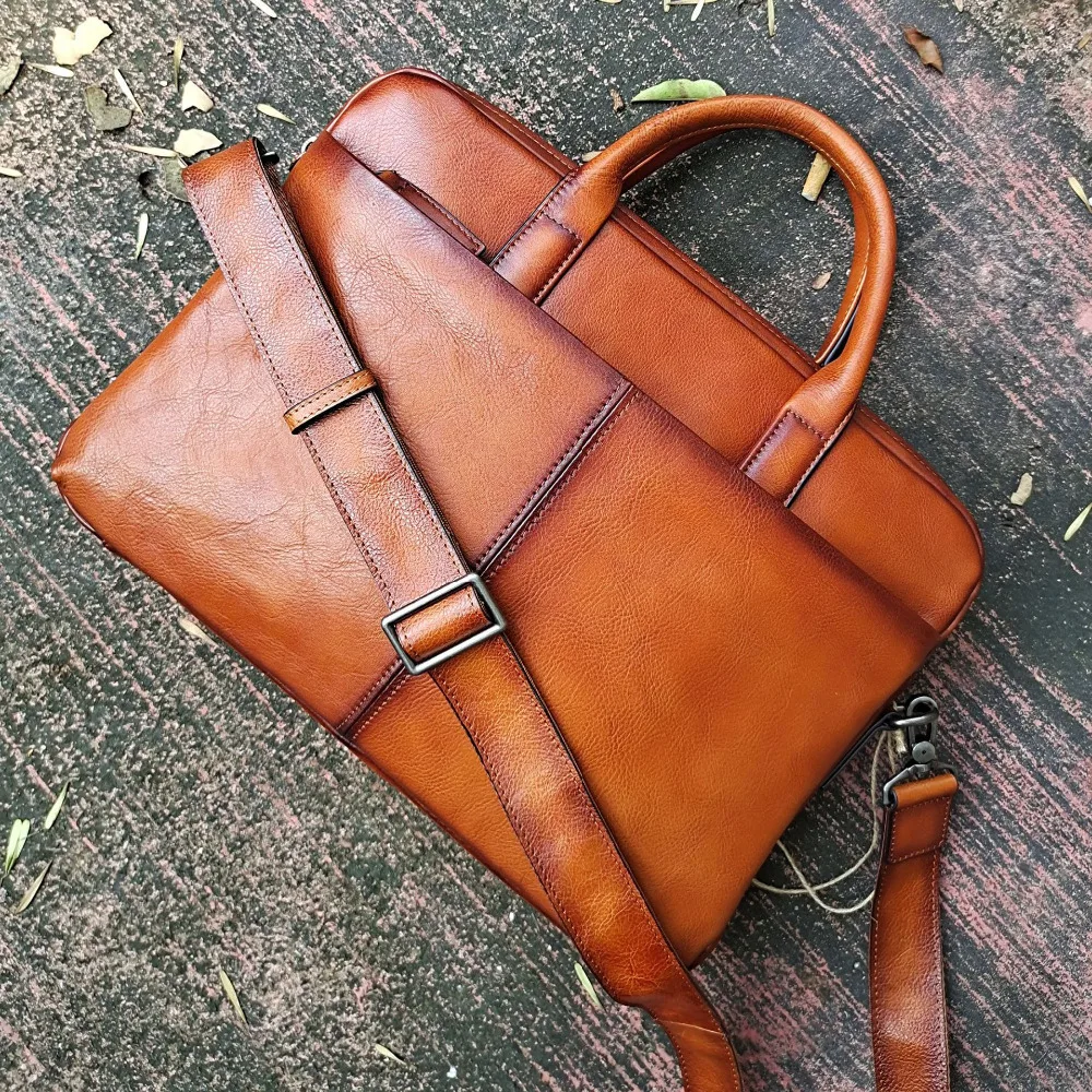 Briefcases 2021 Mens Leather Briefcase Business Casual Retro Laptop Bag
