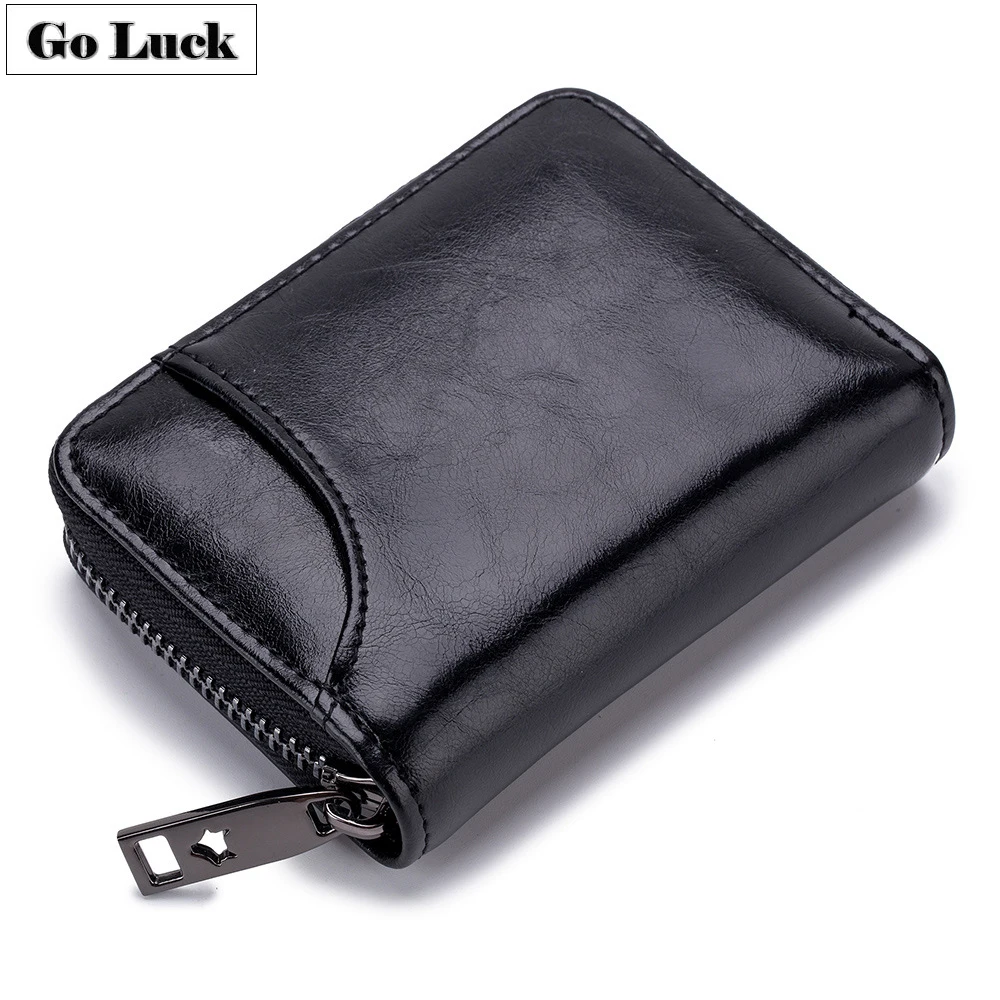 

GO-LUCK Brand RFID Genuine Leather Zipper Credit ID Cardholder Wallet Women 14 Bits Card Case Purse Coin Cash Bag
