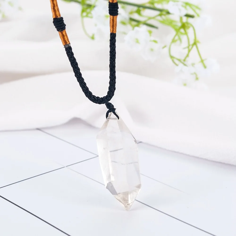 

Natural White Crystal Double-Pointed Column Pendant Crystal Column Accessories Necklace Rough Stone Polishing Hexagonal Prism Ea
