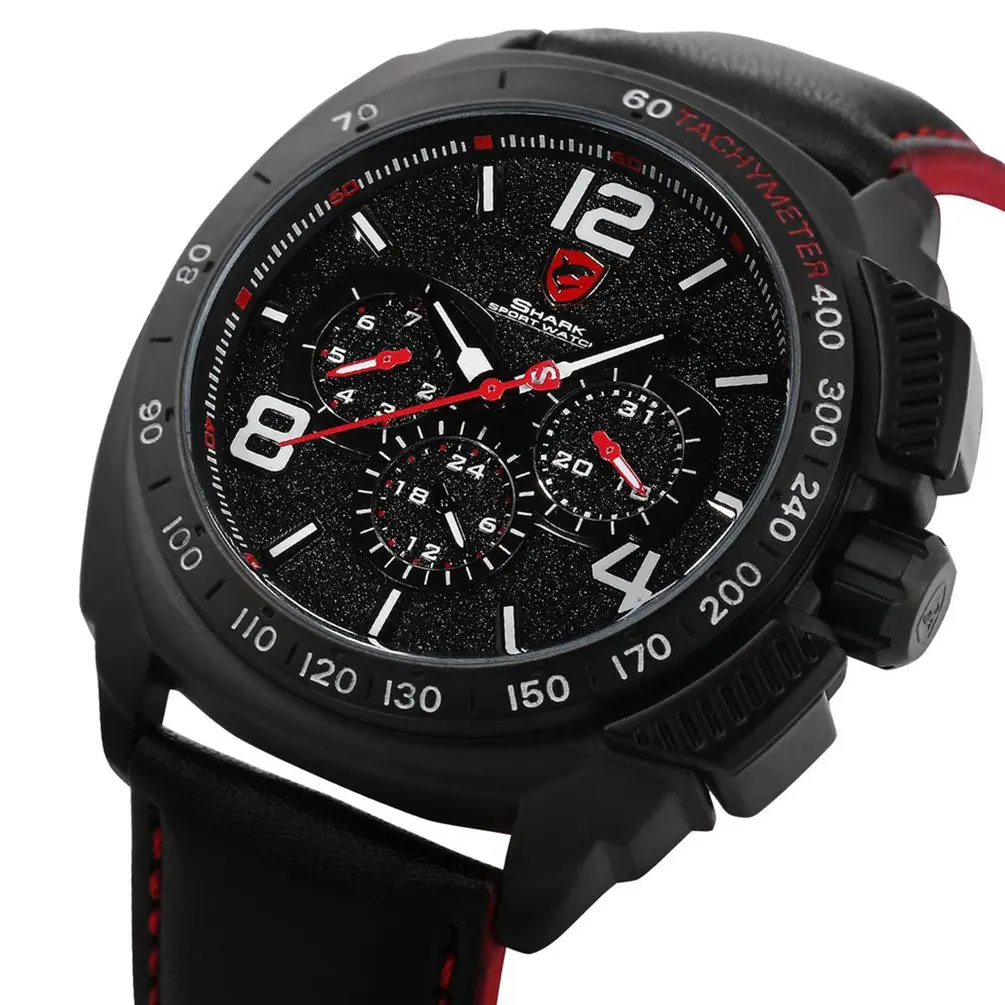 Red SH417 Tiger Shark, спортивные часы, люксовый бренд, мужские, красные, 6 стрелок, кварцевые, дата, 24Hr, повседневные, кожаный ремешок, военные, Relogio Masculino, часы/SH417 - Цвет: Red SH417