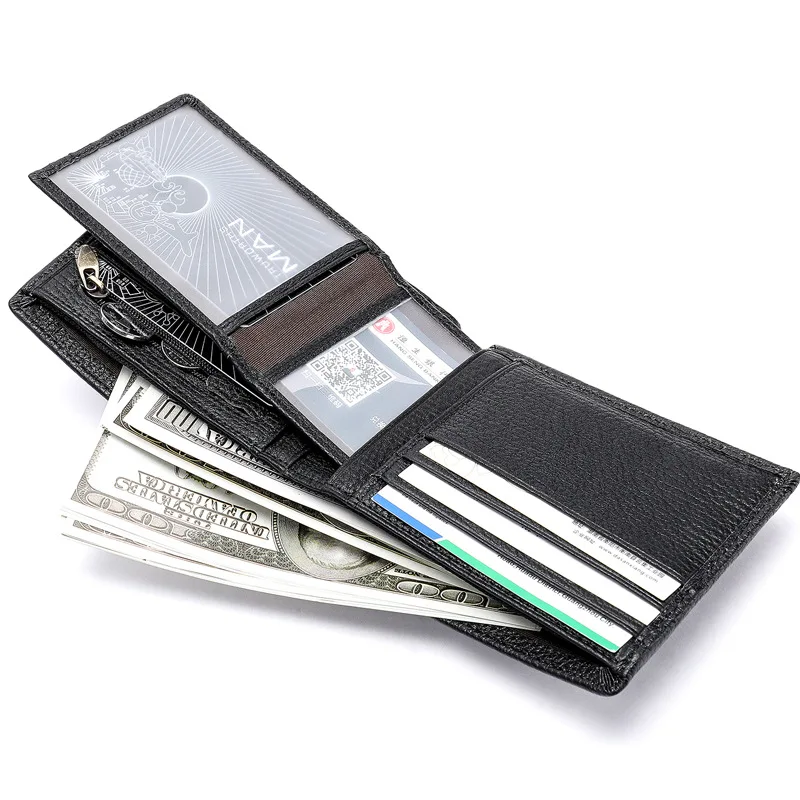 Cow Leather Men Short Wallet Casual Genuine Leather Male Wallet Purse Standard Card Holders Wallets For Men Coin Bag ASBD002