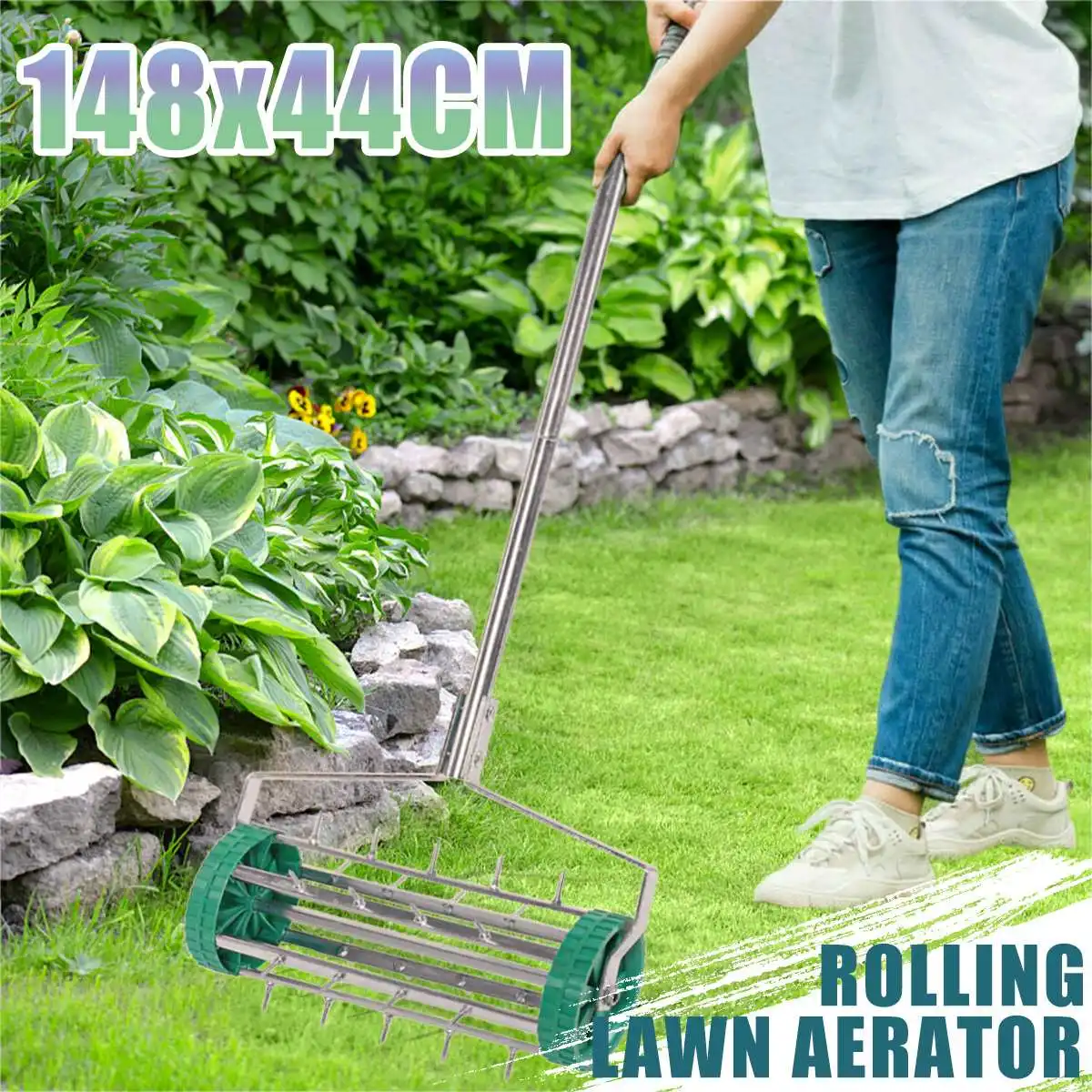 

Lawn Aerator New arrival Garden Manual Aerators Yard Grass Cultivator Scarification Nail Tool Push Spike Aerator Rolling Lawn