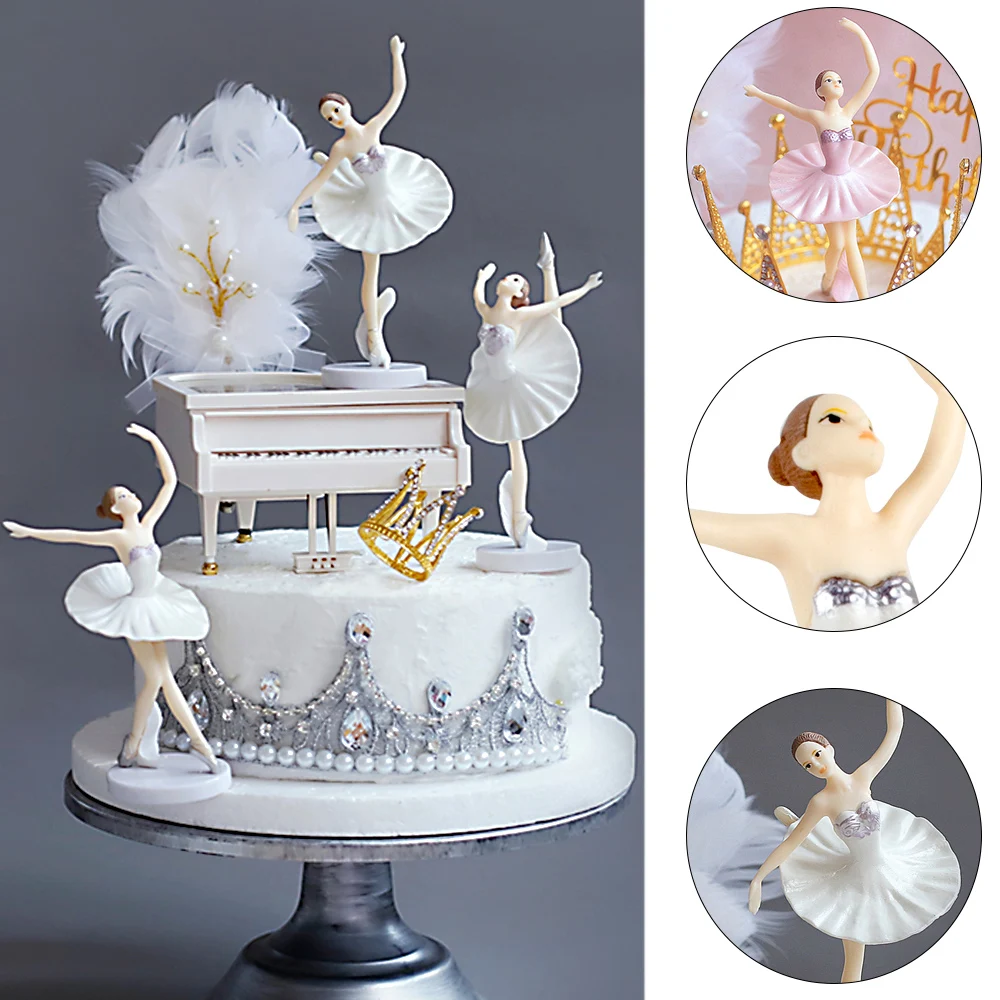Decoration De Gateau De Ballet Elegante Pour Filles 3 Pieces Blanc Joyeux Anniversaire Mariage Marie Fournitures De Fete De Patisserie Aliexpress