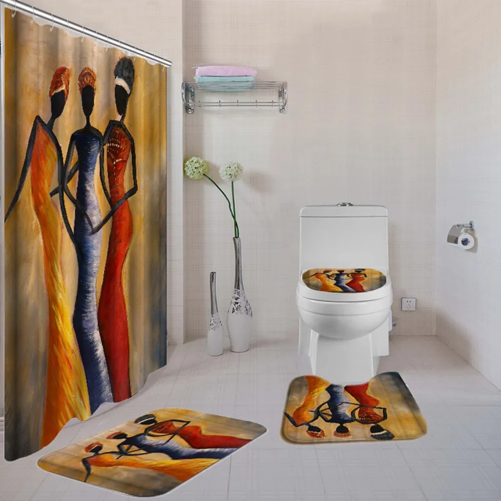 Африканская занавеска для душа Dafield 4 шт. наборы ковров ванной Набор чехлов