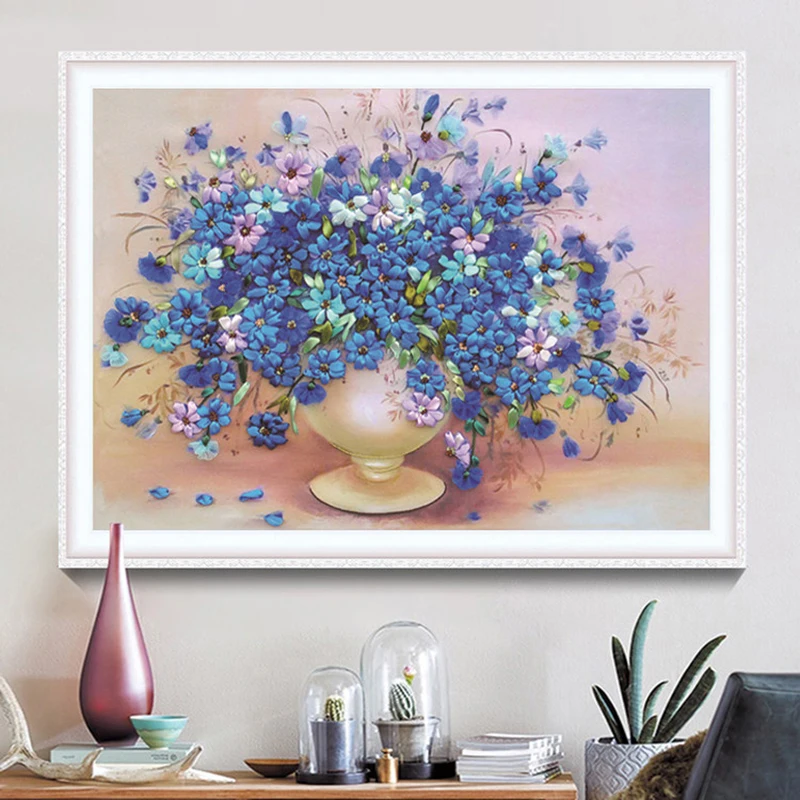  Youran DIY Diamond Mosaic Painting Elegant Blue Flowers Vase Dining Room and Sitting Room Bedroom W - 4000370051439
