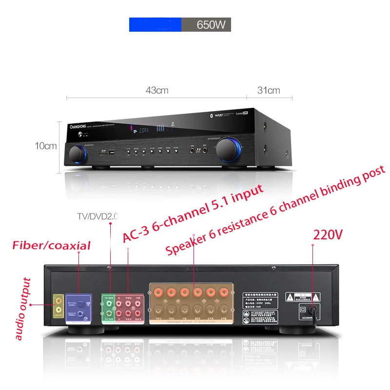 500 Вт/650 Вт 5,1 200 в CF5 4,0 Bluetooth усилитель для дома Высокая Мощность профессиональный HIFI караоке Fever цифровой усилитель аудио