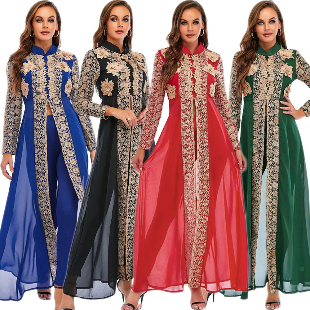 women-lace-chiffon-dress-pants-2pcs-suits-long-sleeve-dress-party-wedding-muslim-arabic-islamic-clothing-ethnic-fashion-turkey